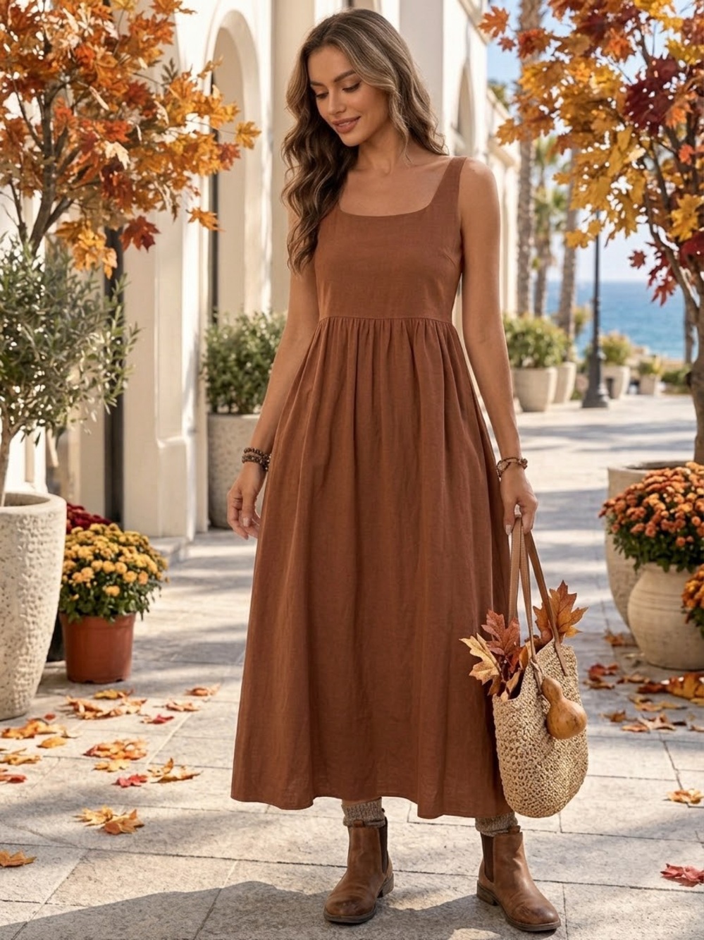 Textured Cotton Tank Maxi Dress